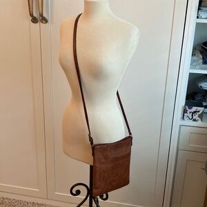 Margot embossed leather floral crossbody camel